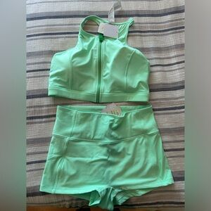 Fabletics NWT zip front racerback shaping swim top and high waisted shorts